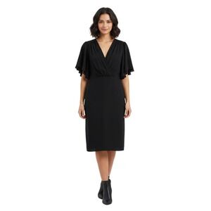 Elie Tahari‎ Tahara Black Flutter Sleeve Sheath Dress V-Neck Career Cocktail 12